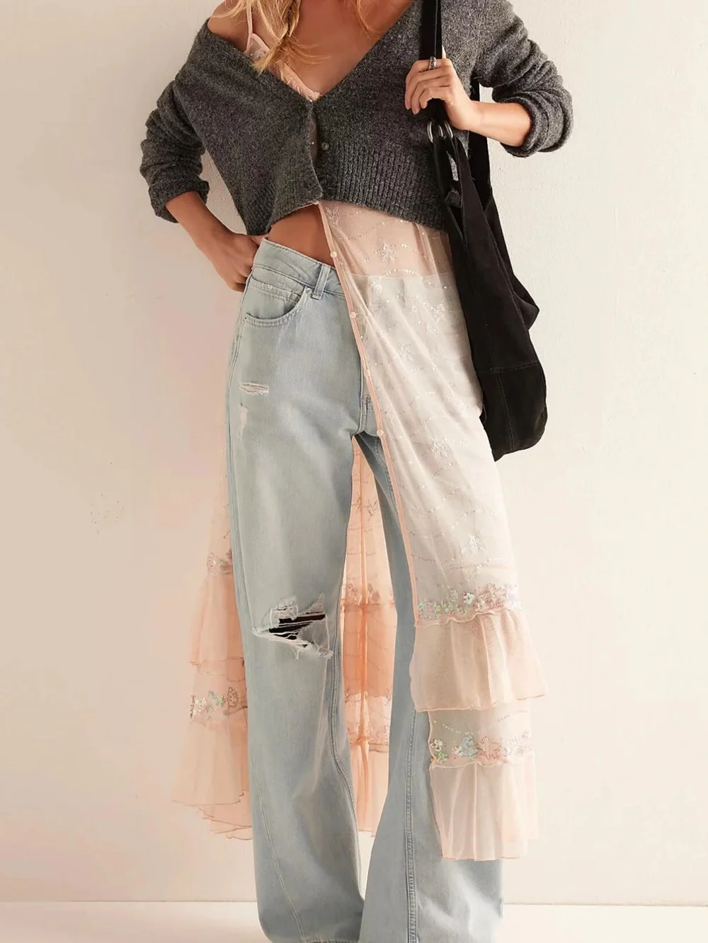 Intimately Free People Star of the Show Sequin Mesh Dress Peach Dust